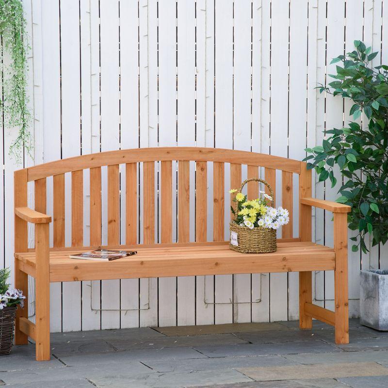 Outsunny 55" Wooden Garden Bench, 2 Seater Outdoor Patio Seat with Slatted Design for Deck, Porch or Garden, Natural