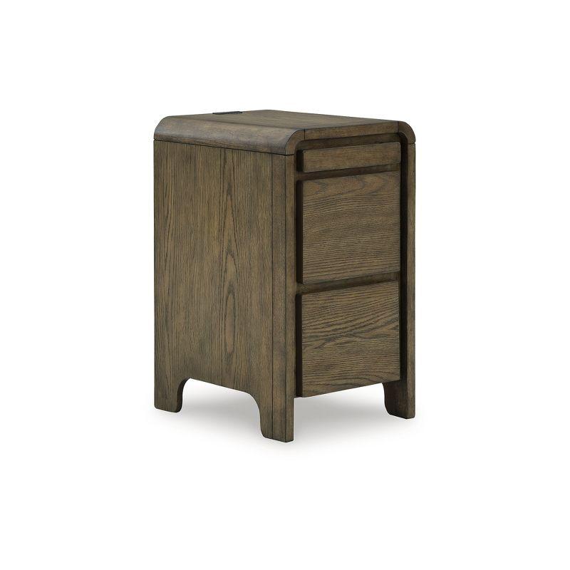 Light Brown Wood Rectangular End Table with Storage and USB Ports