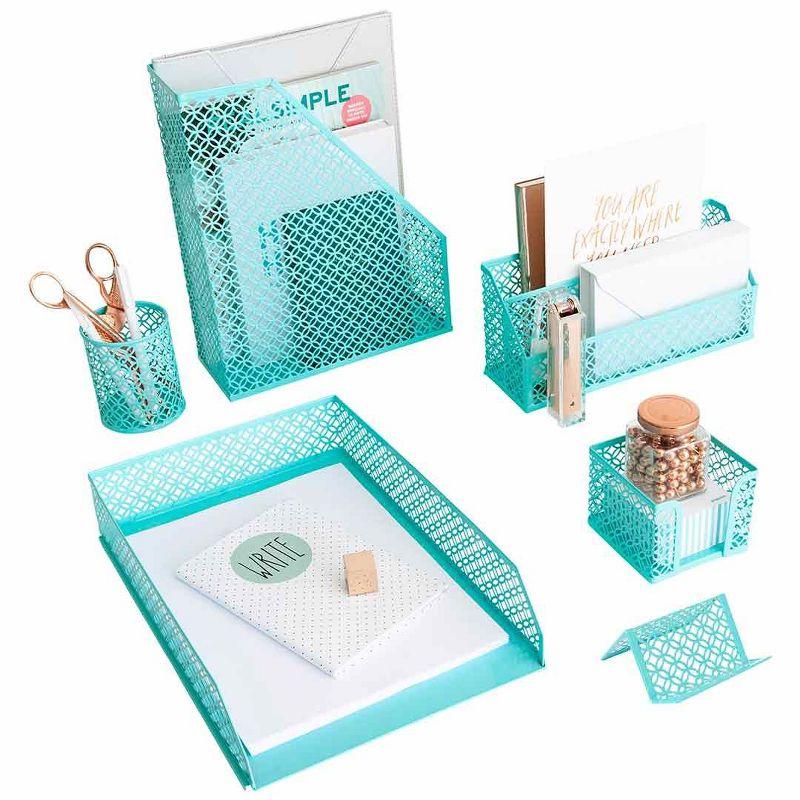 Blu Monaco Aqua 6 Piece Cute Desk Organizer Set - Desk Organizers and Accessories for Women - Cute Office Desk Accessories - Desktop Organization