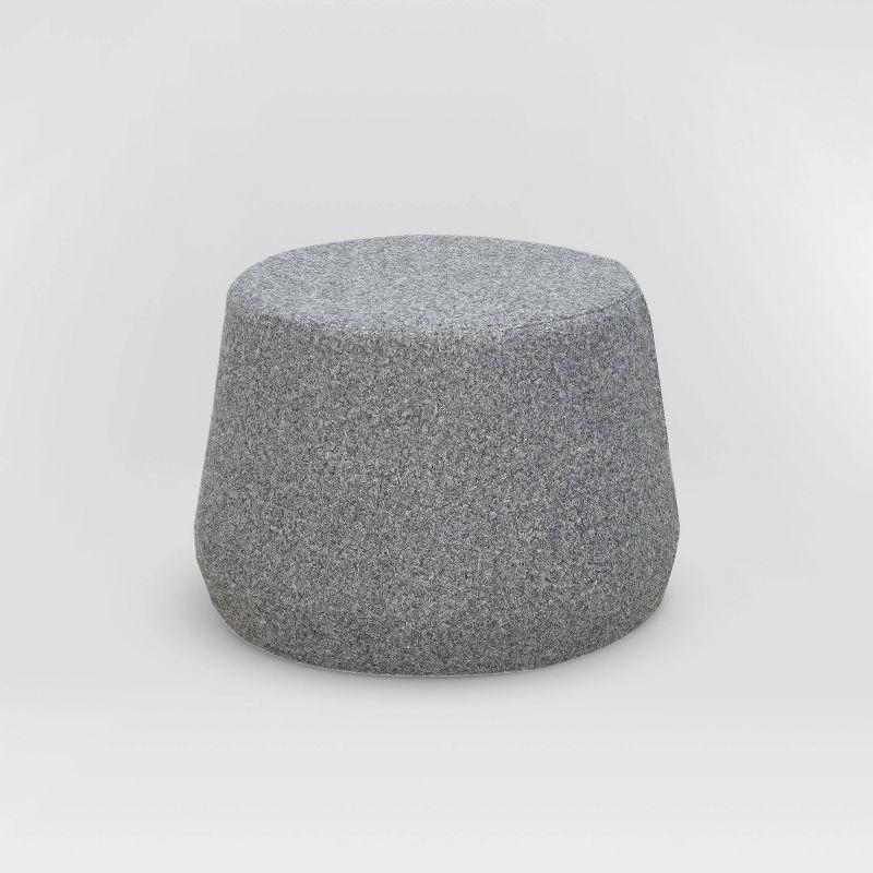 Thimble-Shaped Gray Sherpa Fabric Round Ottoman