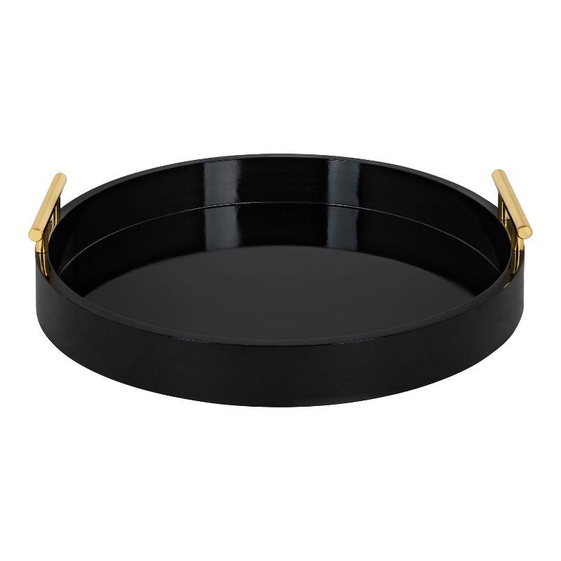 Glamorous Round Black and Gold Wood Accent Tray, 18" Diameter