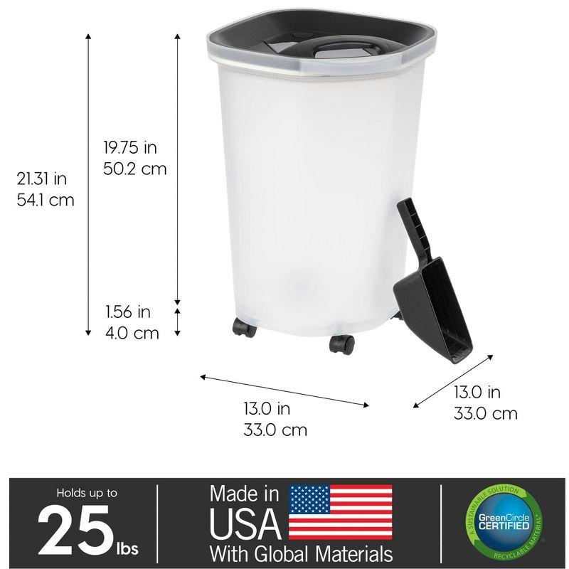 IRIS USA 25Lb/30Qt WeatherPro Airtight Pet Food Storage Container with Scoop and Casters, Dog Cat Bird