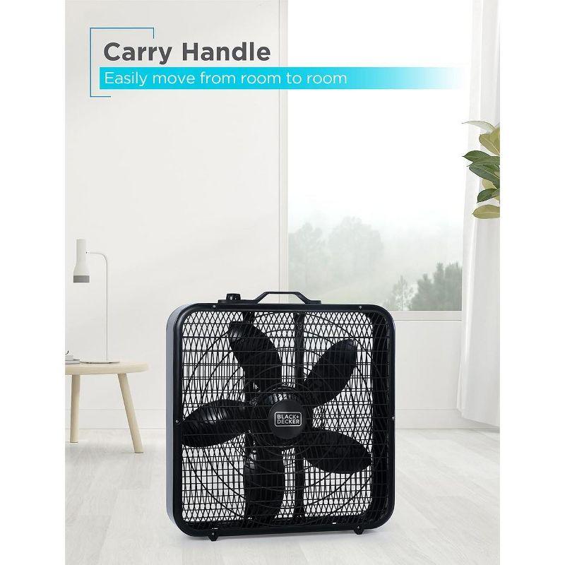 BLACK+DECKER BFP Series BLACK+DECKER 20” Box Fan with 3 Speed Settings, Powerful 80W Motor, 5-Blade Box Fan with Carry Handle, Rotary Knob, Black