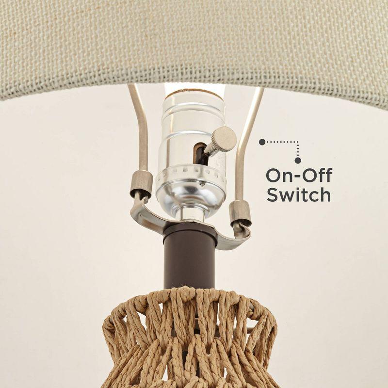 360 Lighting San Carlos Modern Coastal Table Lamp 29" Tall Natural Rattan Wicker Oatmeal Fabric Drum Shade for Bedroom Living Room Bedside Nightstand