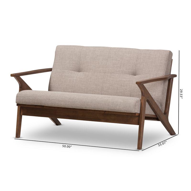 Bianca Mid-Modern Walnut Wood Fabric Tufted 2 Seater Loveseat Light Gray - Baxton Studio: Rubberwood Frame, Polyester Upholstery