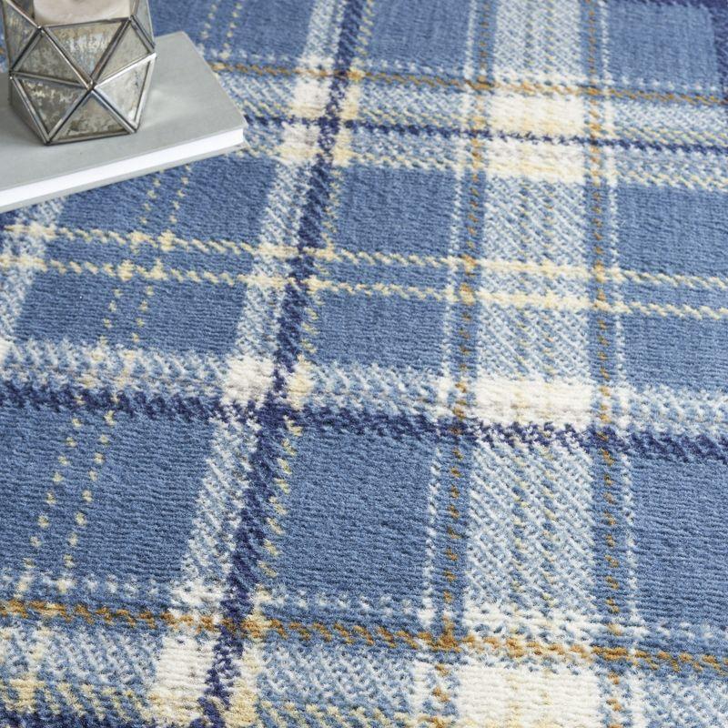 Blue Plaid 5' x 7' Hand-Knotted Synthetic Reversible Rug