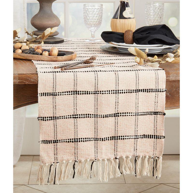 Saro Lifestyle Dining Table Runner With Checkered Design, Beige, 16" x 72"