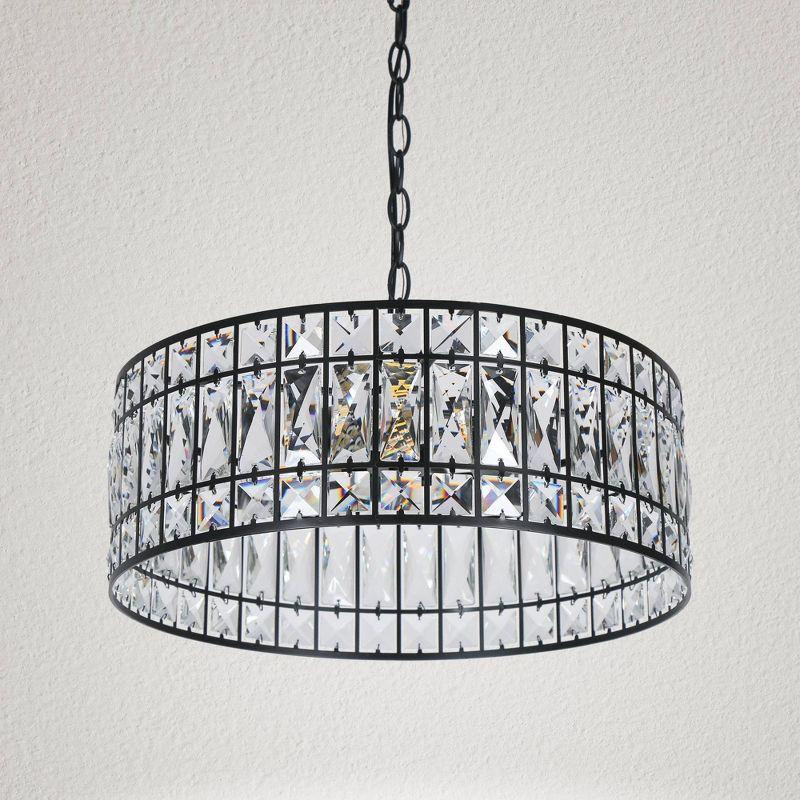 LNC Chispa 3-Light Matte Black Drum LED Dry Rated Chandelier: UL Listed, Adjustable Height, Crystal Decor