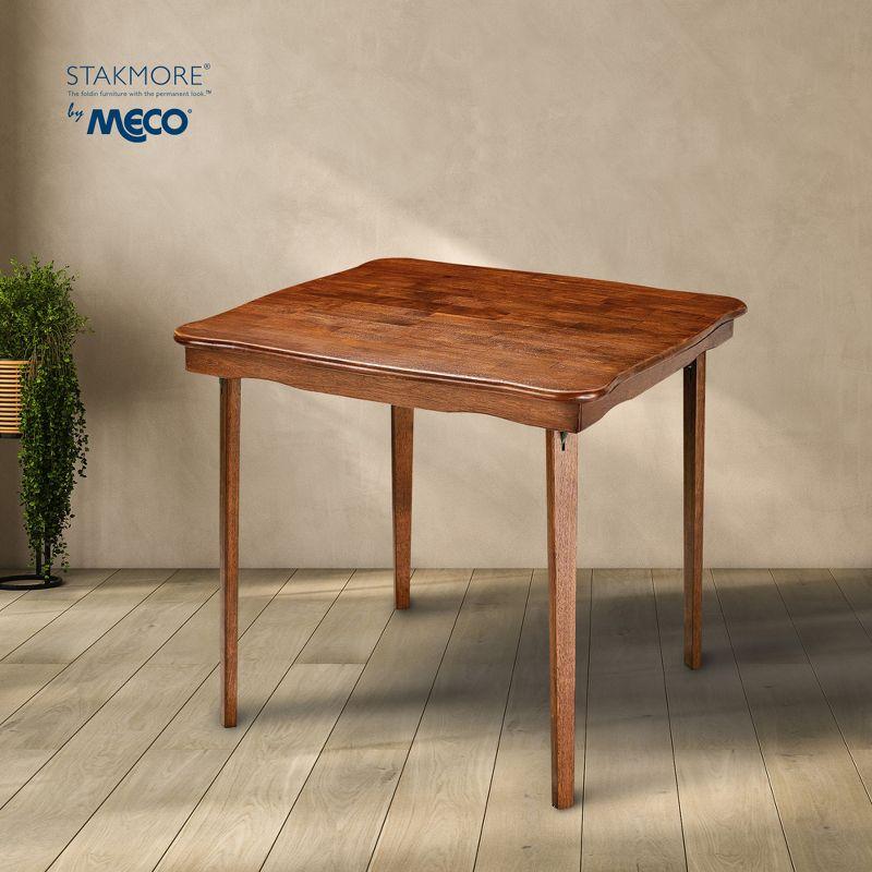 MECO Stakmore Stylish Durable Versatile Square Solid Wood Scalloped Edge Compact Folding Traditional Card Table for Home Use, Cherry