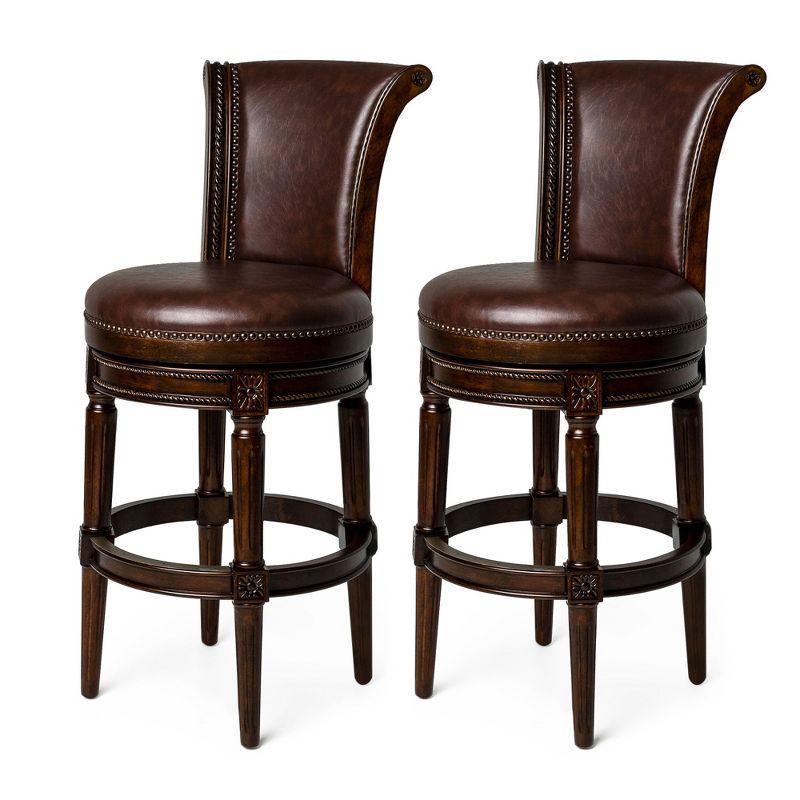 Pullman Dark Walnut Swivel Bar Stool with Leather Upholstery, Set of 2