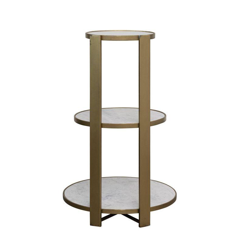 Storied Home Round Three-Tier Table Antique Brass: Elegant Side & Nightstand, Removable Marble Shelves