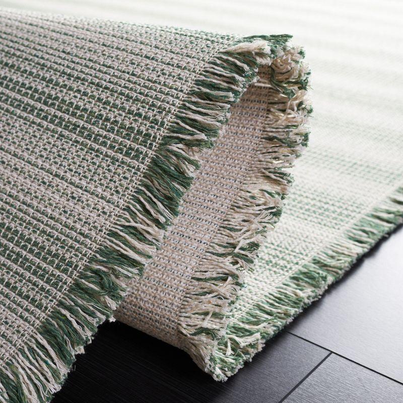 Ivory and Green Stripe Synthetic 5' x 7' Area Rug