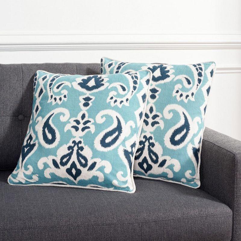 Dylan 18" Blue Cotton Linen Paisley Throw Pillows, Set of 2