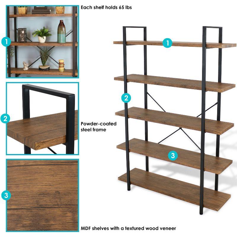 Sunnydaze 5 Shelf Industrial Style Freestanding Etagere Bookshelf with Wood Veneer Shelves