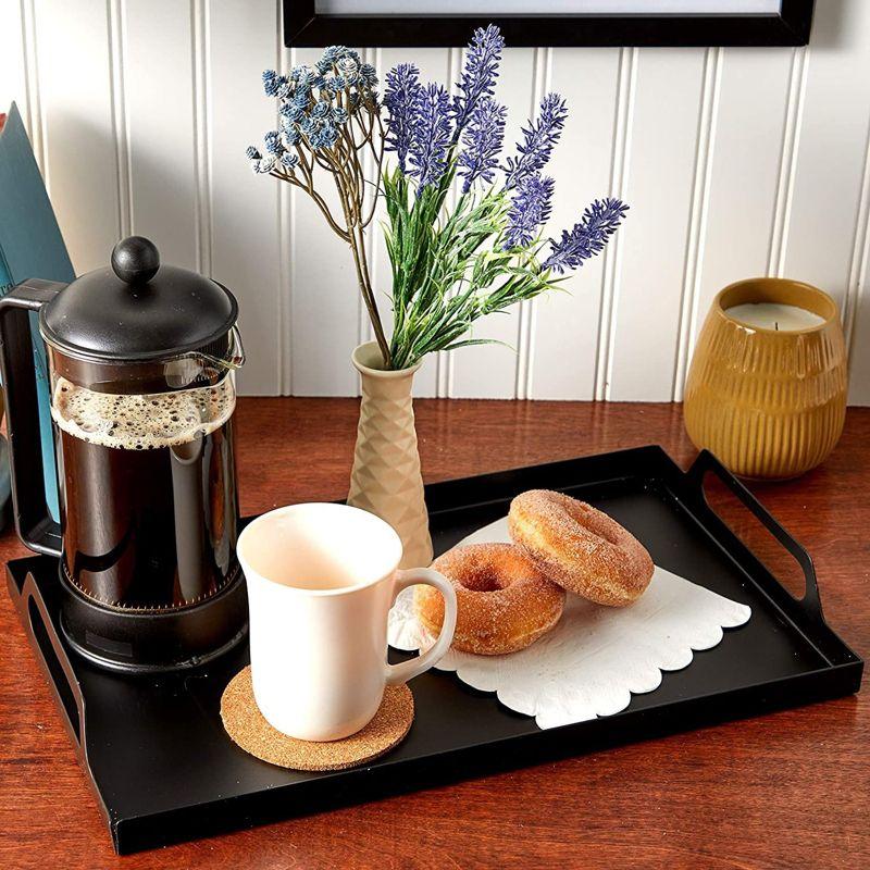 Farmlyn Creek Black Metal Serving Tray with Handles for Coffee Table, Living Room, Rustic Style Home Decor (15 x 9 x 2 In)