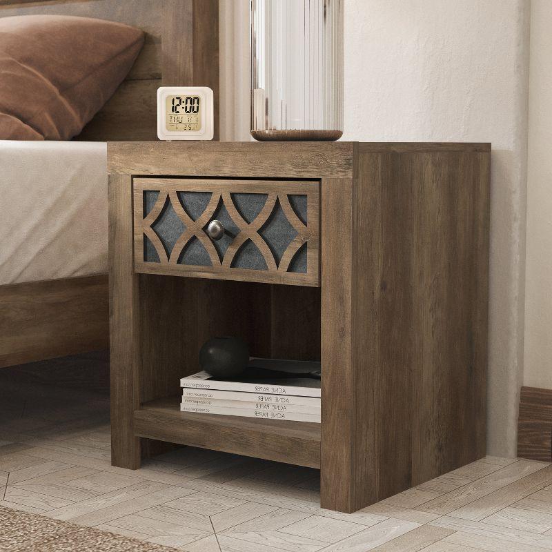 Galano Julric 1 Drawer Nightstand in Dusty Gray Oak with Aurora Silver, Knotty Oak with Gray Stone