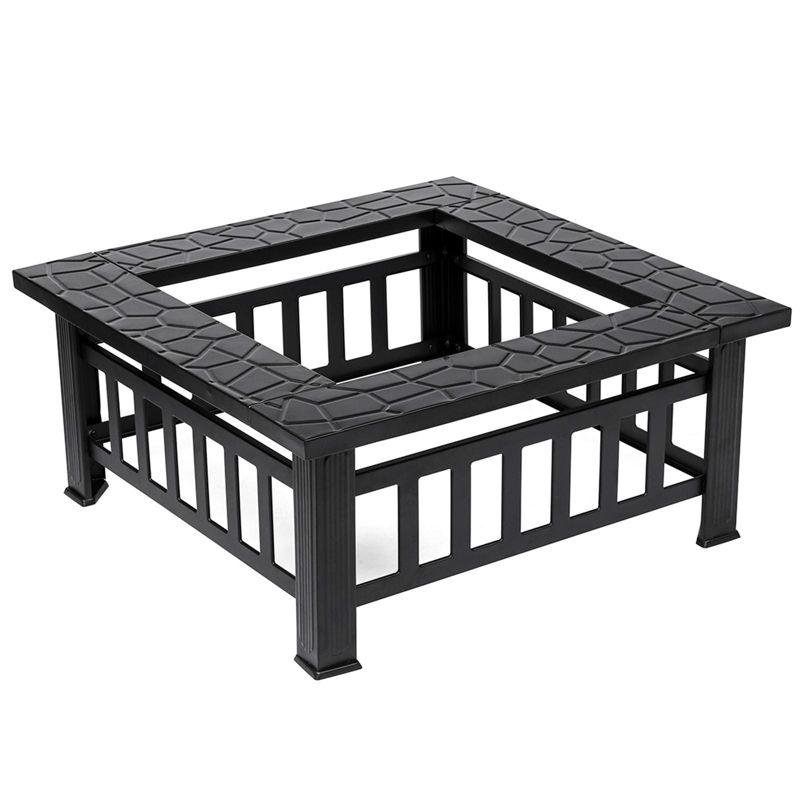 SINGLYFIRE 32 Inch Fire Pit with Table for Outside Square Metal Firepit Black