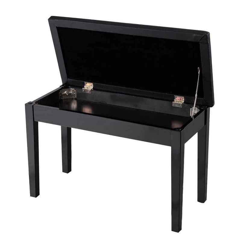 Tangkula PU Leather Piano Bench Solid Wood Padded Double Duet Keyboard Seat w/ Storage Box Black