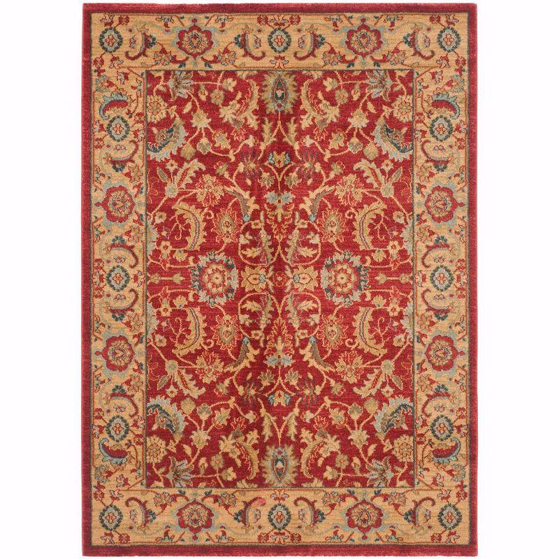 Elegant Red and Natural 4'x5'7" Synthetic Area Rug