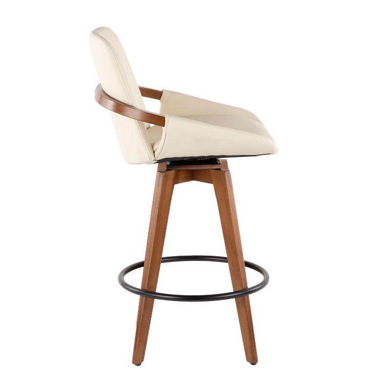 26" Cosmo Mid-Century Modern Counter Height Barstool Cream/Walnut - LumiSource: Padded, Faux Leather, Wood Legs