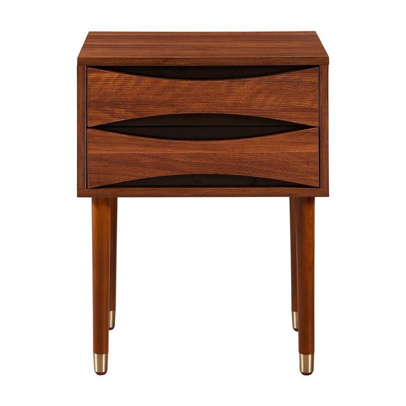 Walnut and Brass Rectangular Side Table with Storage