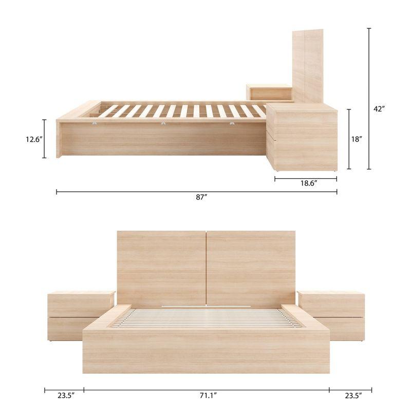 Nexera Queen 4pc James Bedroom Set Natural Blonde: Modern Minimalist Design with Platform Bed & Nightstands