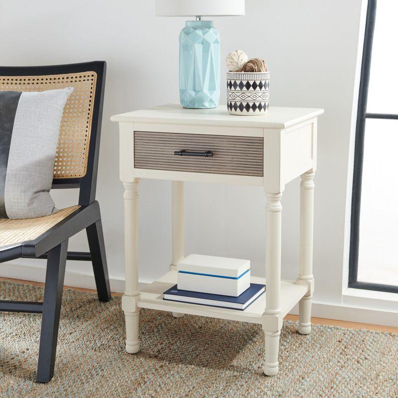 Farmhouse Chic Distressed White and Greige Wood Accent Table with Storage