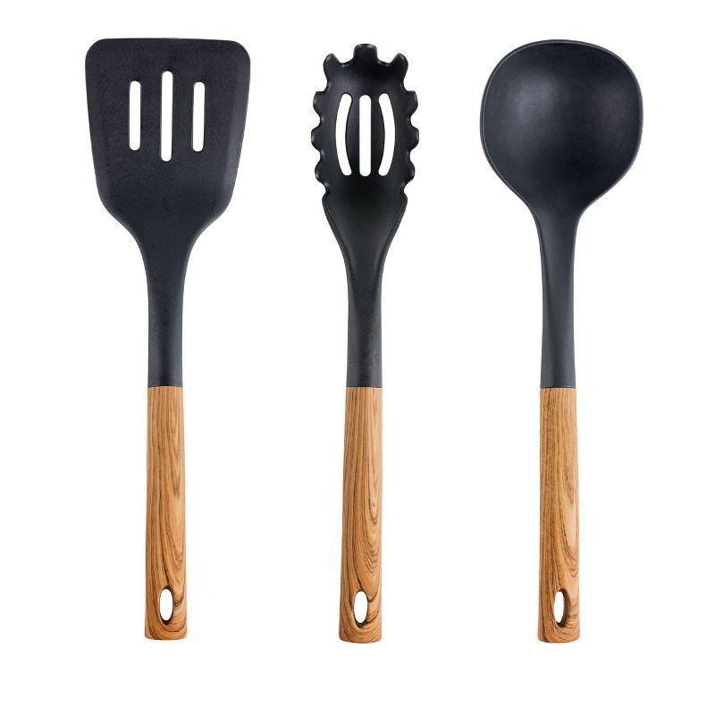 MegaChef 7 Piece Black Nylon Cooking Utensils with Wood Design