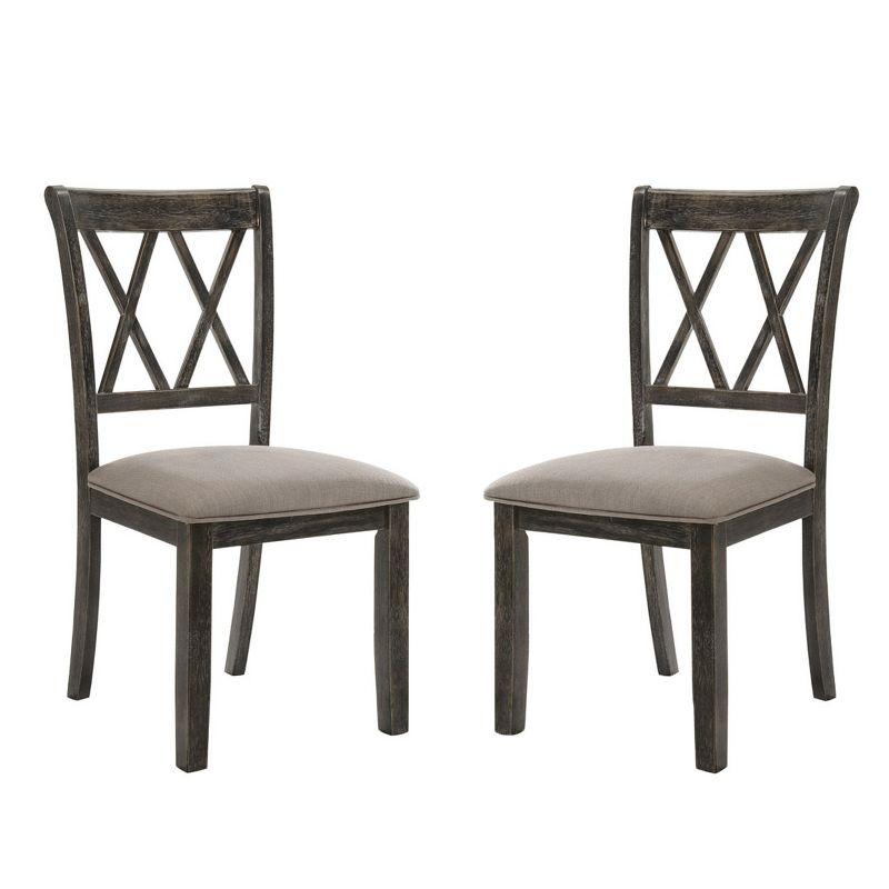 Gray Linen Upholstered Cross Back Side Chair Set