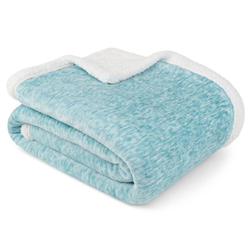 Sea Blue Reversible Sherpa Fleece Throw Blanket