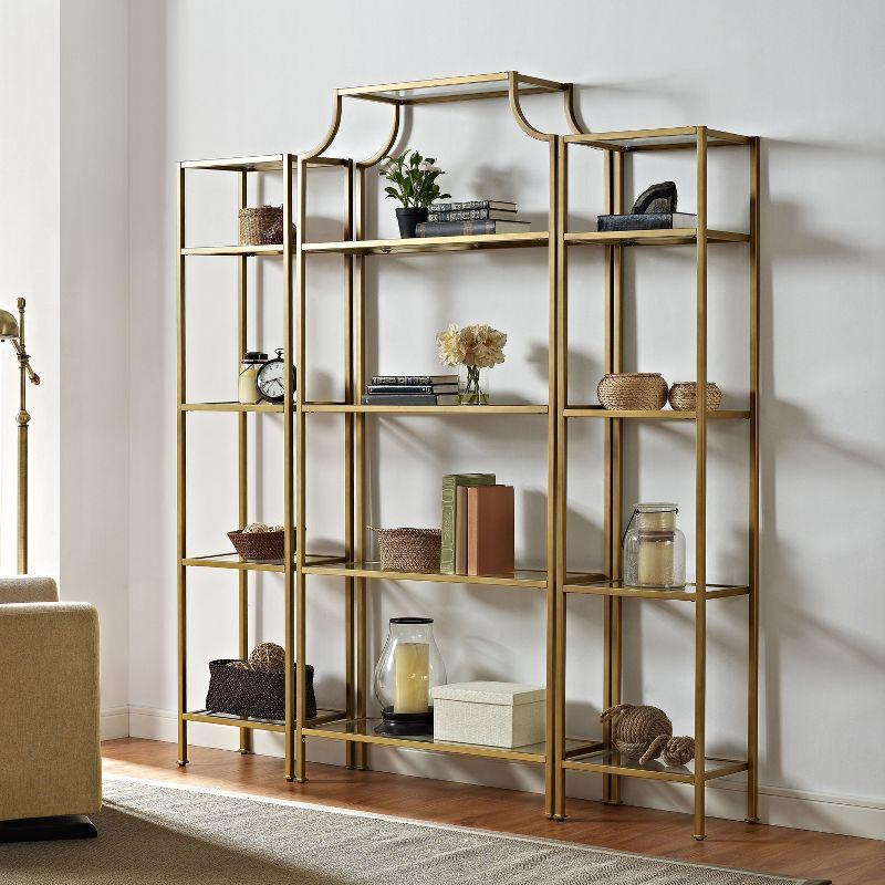 Antique Gold Steel and Glass Etagere Set