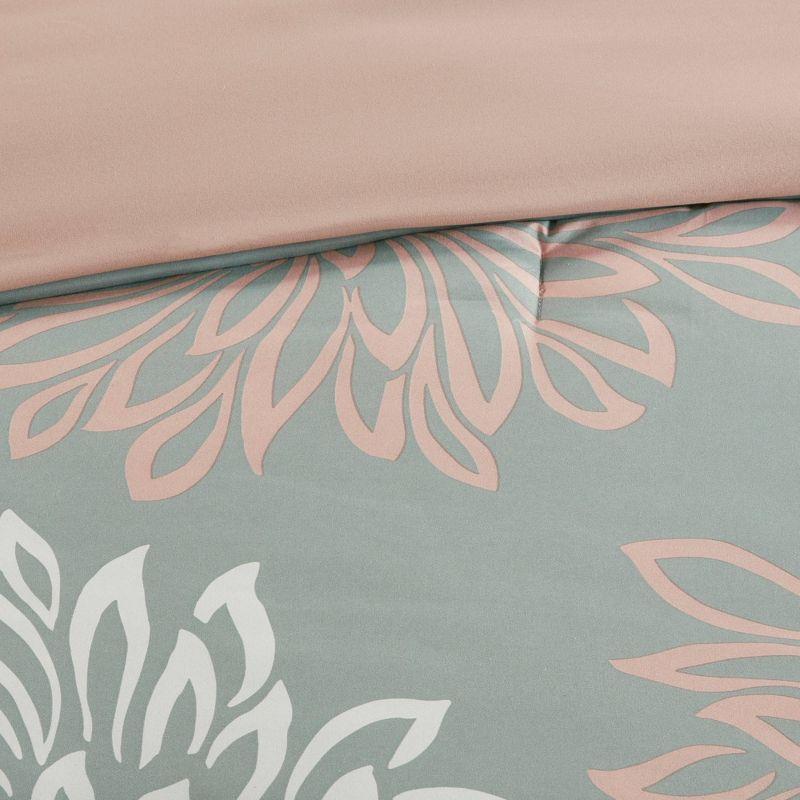 Blush and Grey Twin Reversible Floral Comforter Set