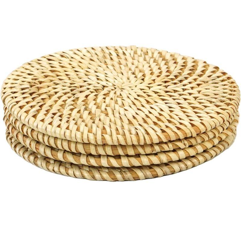 Vintiquewise Set of 4 Decorative Round Natural Woven Handmade Rattan Placemats