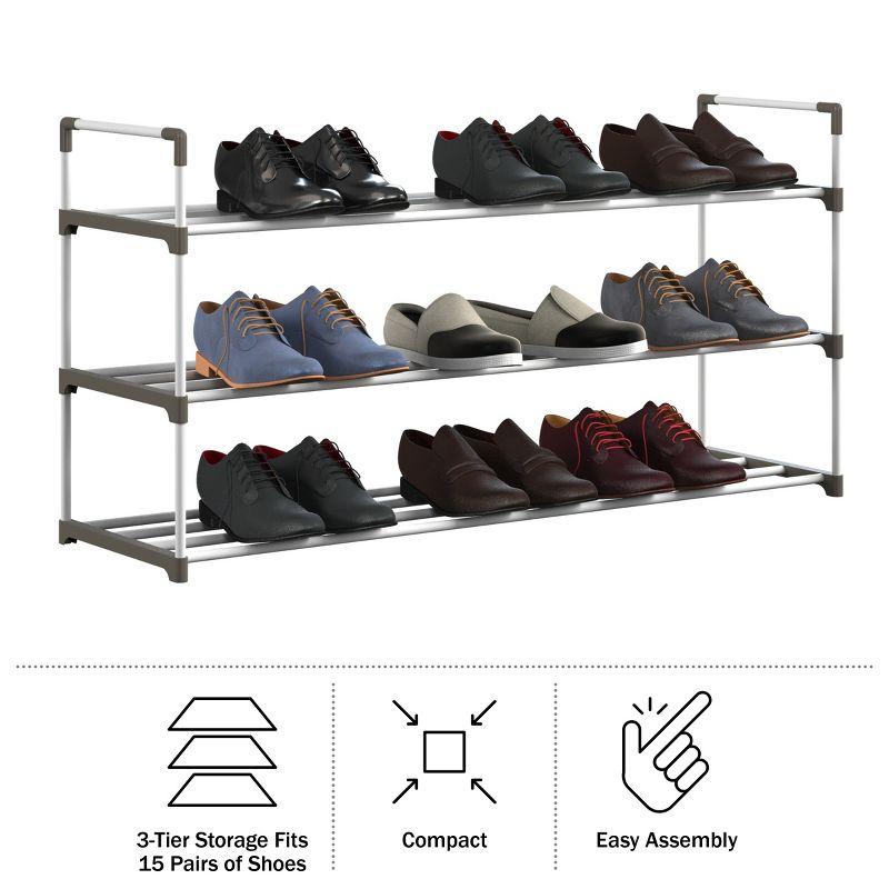 Home-Complete 3-Tier Shoe Rack for 15 Pairs, White