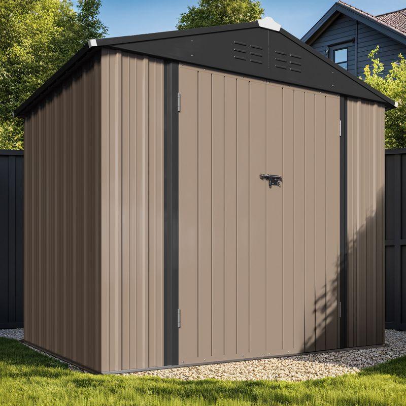 LACOO 8' x 6' Peak-Roof Patio Metal Shed - Brown