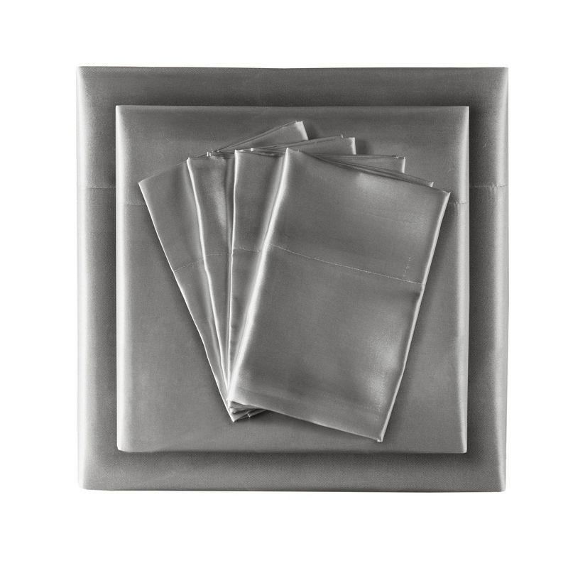 Gray Full Satin Deep Pocket Sheet Set with Six Pieces