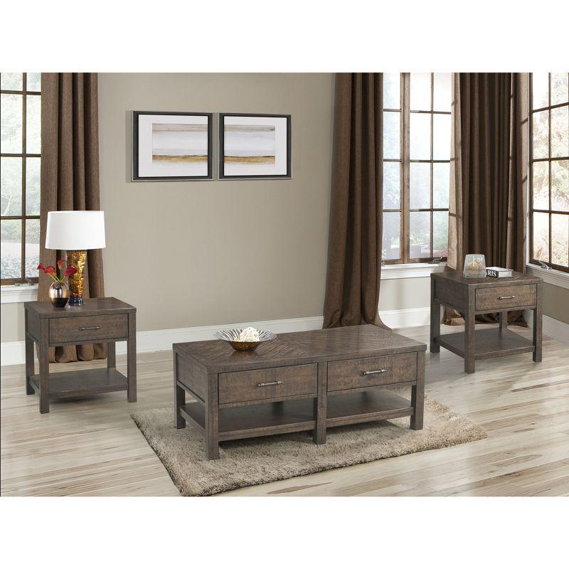 Rustic Walnut Brown Square End Table with Storage Drawer