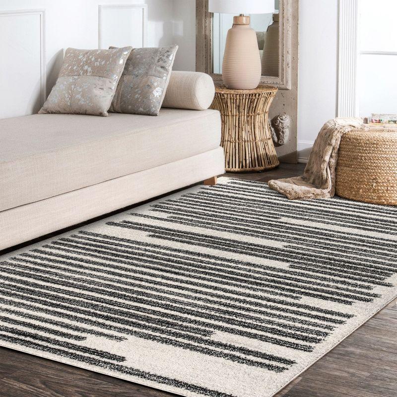 3'x5' Khalil Modern Berber Stripe Area Rug, Cream/Black - JONATHAN Y