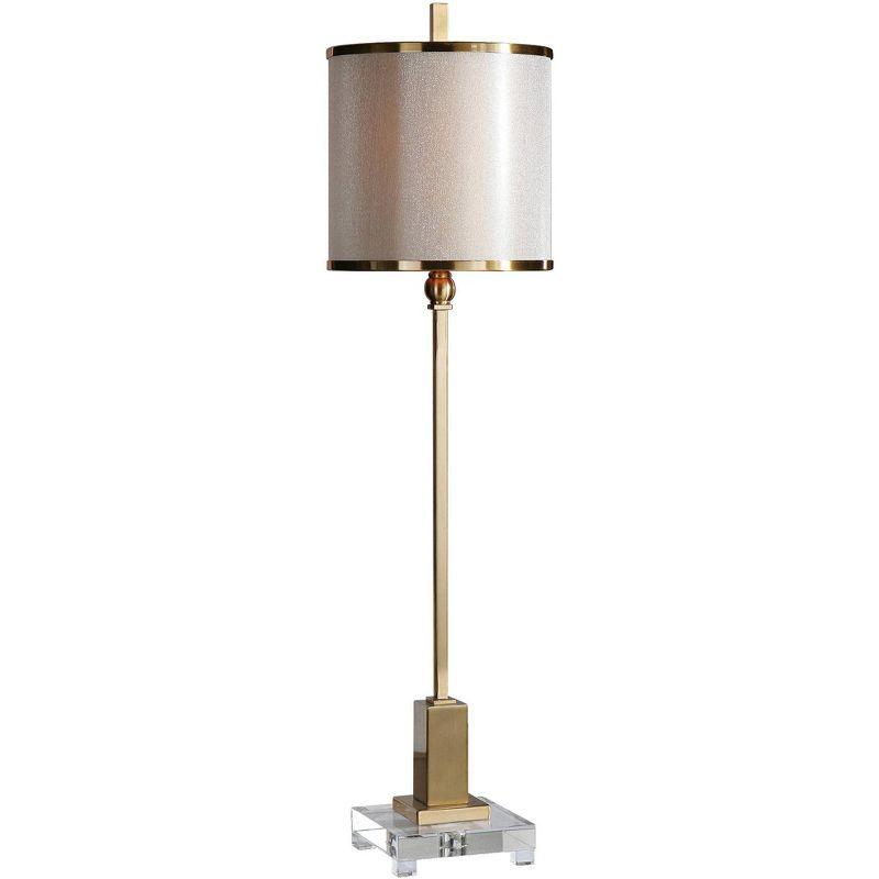 Uttermost Modern Table Lamp 35" Tall Brushed Brass Metal Warm Champagne Fabric Drum Shade for Living Room Bedroom House Bedside