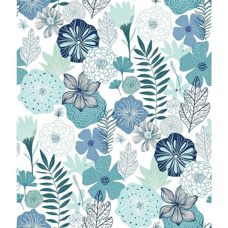 Blue Floral Peel and Stick Vinyl Wallpaper Roll