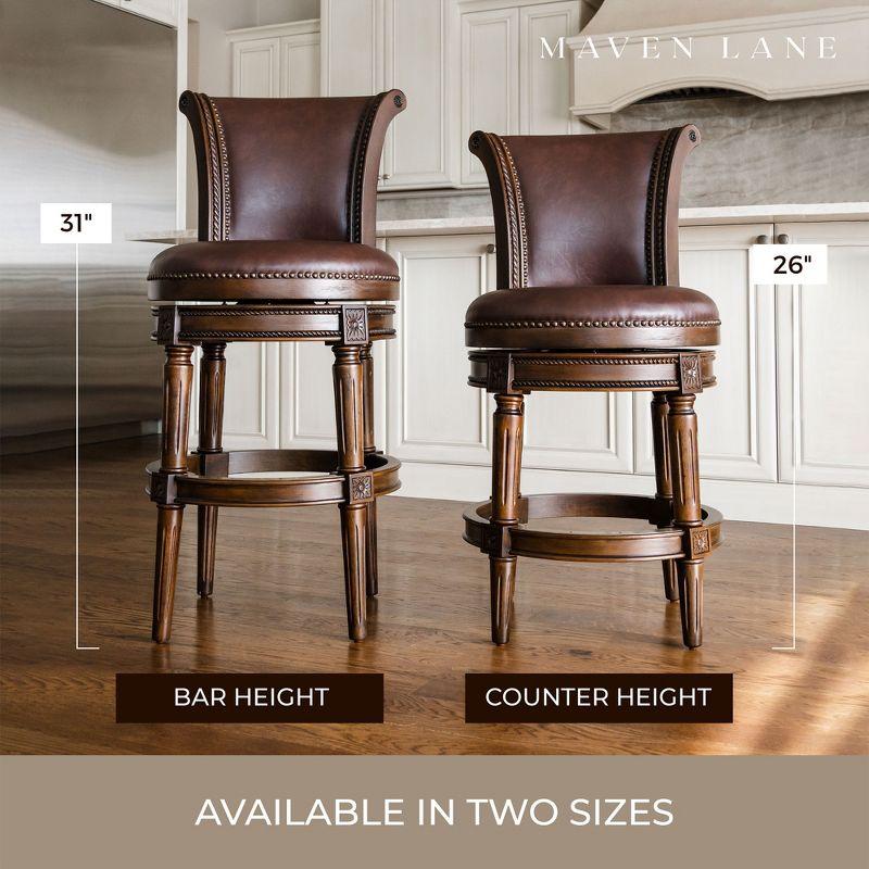 Walnut Swivel Counter Stool with Vegan Leather Upholstery, Set of 3