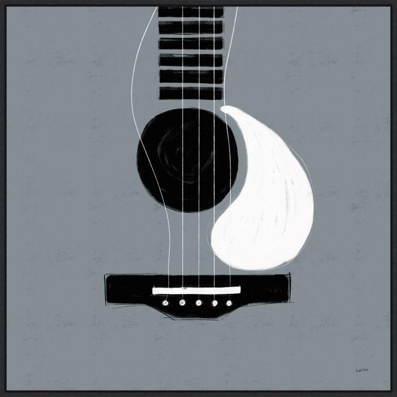 Monochromatic Acoustic Guitar Abstract Canvas Print in Gray and Black