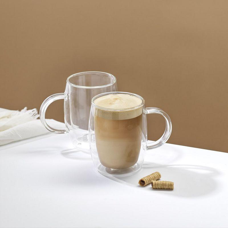 JoyJolt Aroma Double Walled Insulated Glasses - Set of 2 Double Wall Coffee Tea Glass Mugs - 13.5 oz