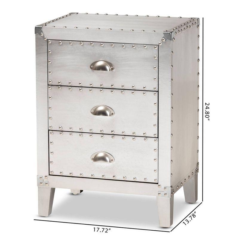 Claude Metal 3 Drawer Nightstand Silver - Baxton Studio: Vintage-Inspired, Rivet Detail, Fully Assembled