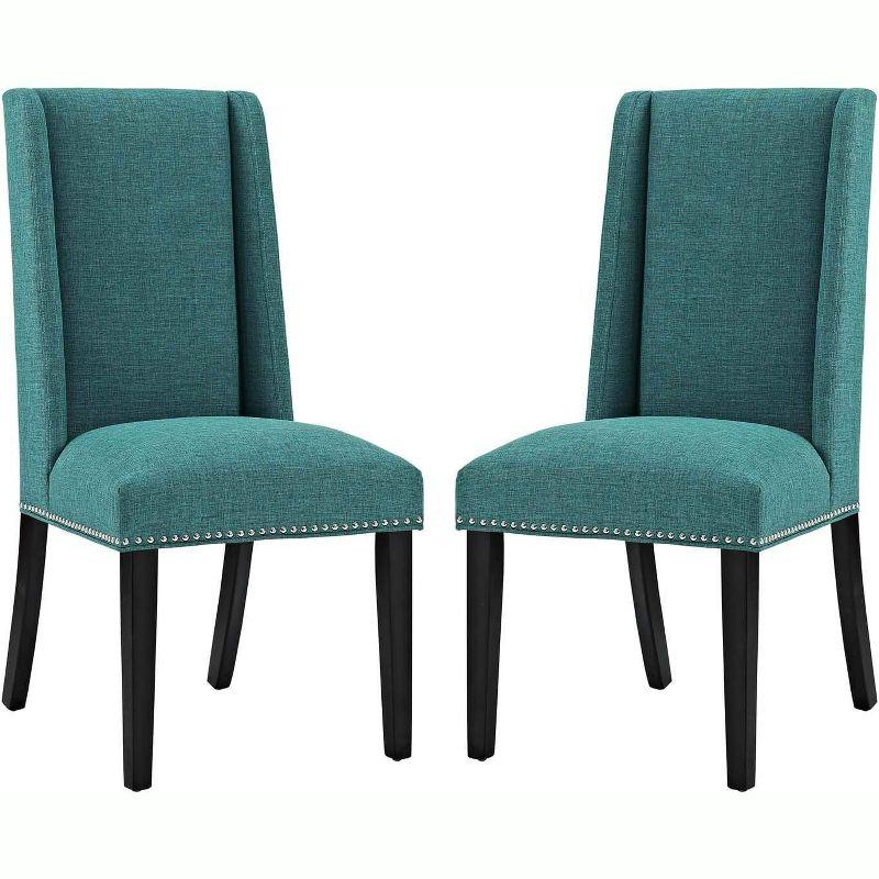 High Teal Leather and Wood Upholstered Side Chair