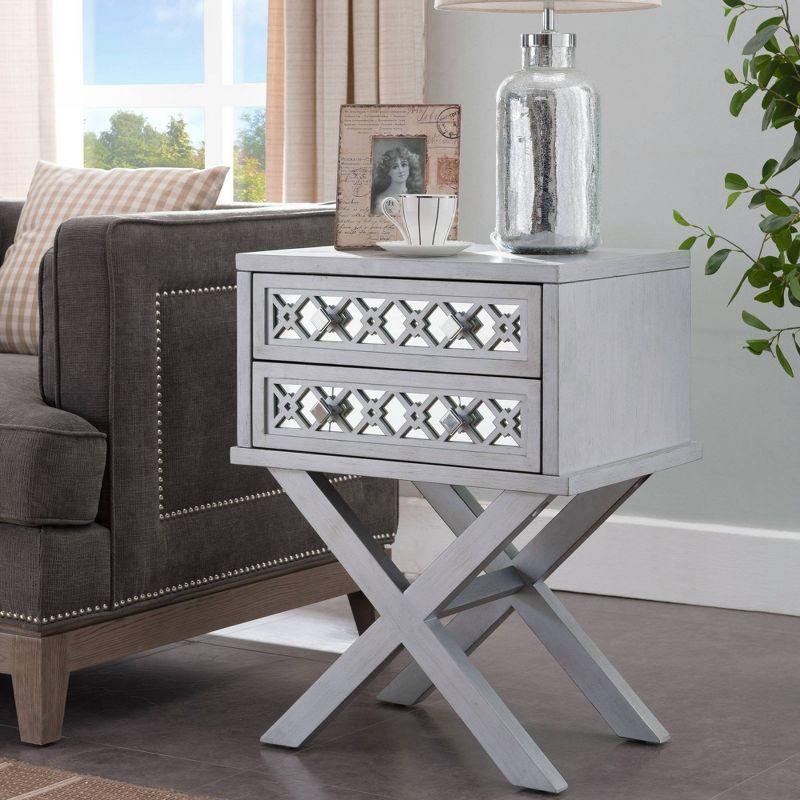 Silver Leaf Mirrored 2-Drawer X Base Nightstand