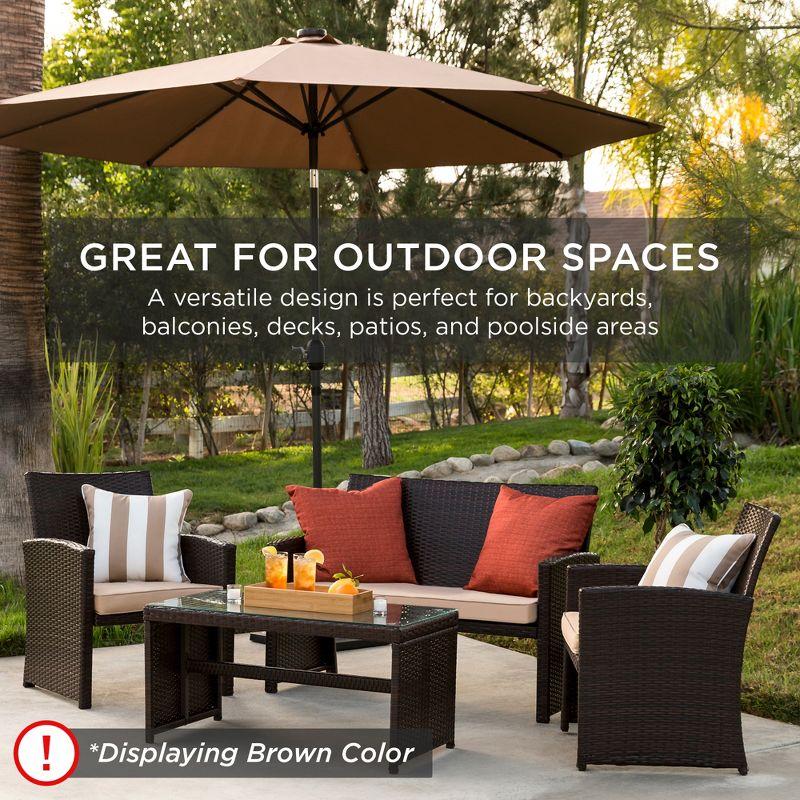 Best Choice Products 4-Piece Outdoor Wicker Patio Conversation Furniture Set w/ Table, Cushions