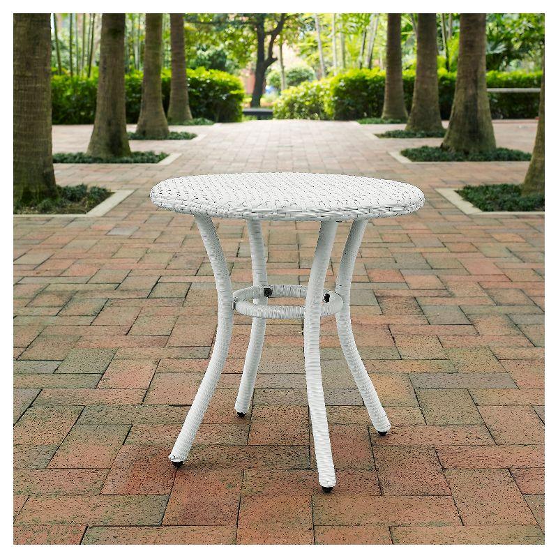 Crosley Palm Harbor Outdoor Wicker Round Side Table in White: UV-Resistant, Powder-Coated Steel Frame