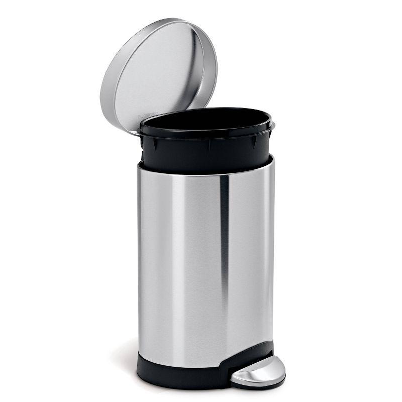 Compact Brushed Stainless Steel Semi-Round Trash Can with Pedal, 1.6 Gal