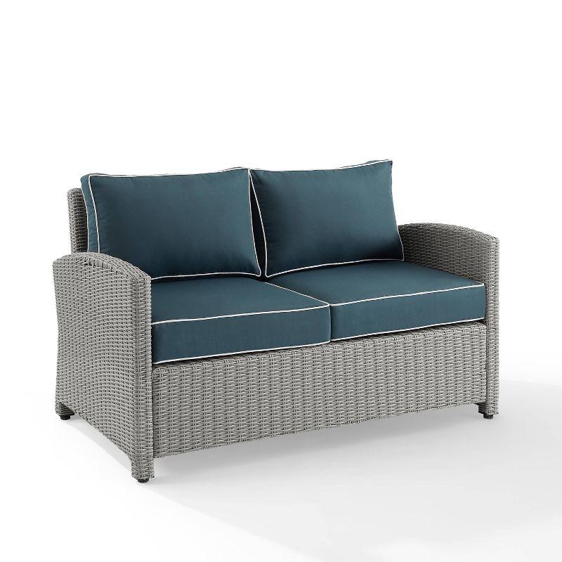 Navy and Gray Wicker Outdoor Loveseat with Steel Frame